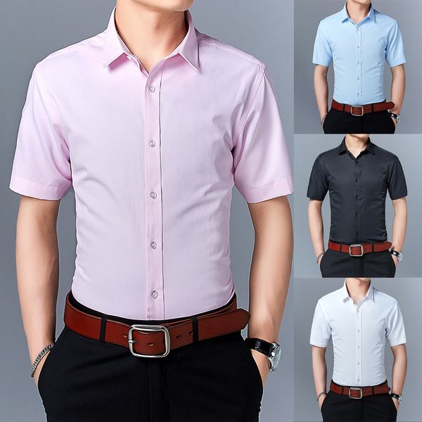 

2019 new arrival brand men's summer business shirt short sleeves turn-down collar tuxedo shirt men shirts big size s-5xl, White;black