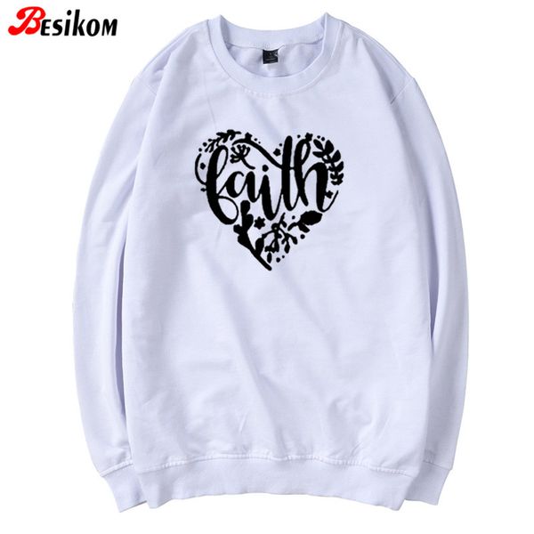 

besikom faith printed women sweatshirt cotton long sleeve funny graphic autumn hoodies streetwear casual female clothes oversize, Black