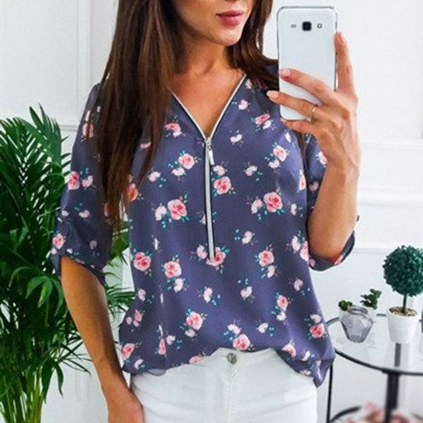 

2019 new ladies blouse summer v neck shirts fashion leisure womens, White