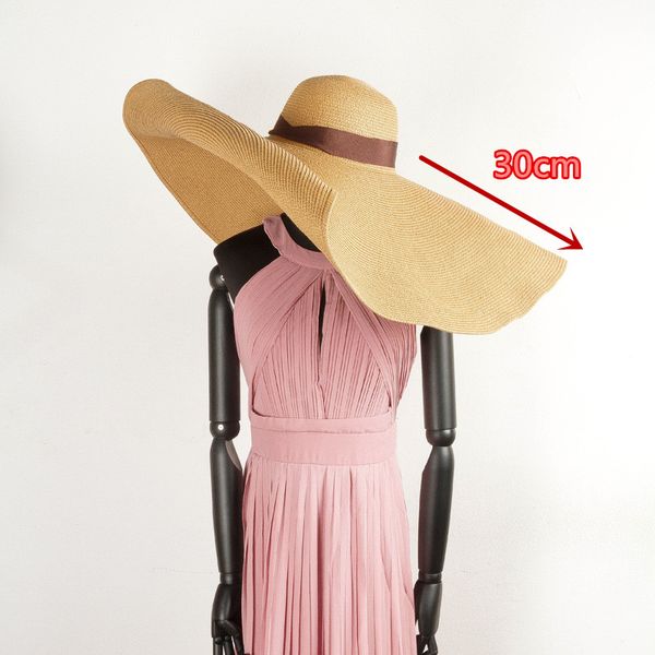 

01904-hh7338 30cm brim handmade paper straw model show design sun cap women leisure holiday beach hat, Blue;gray