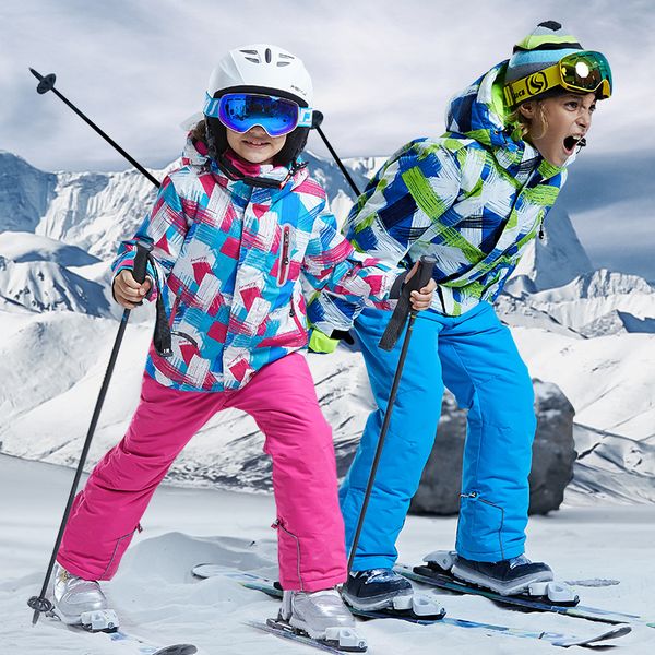 

children winter thermal ski suit waterproof pants+jacket set boy/girl's winter sports thickened clothes windproof kid ski suits