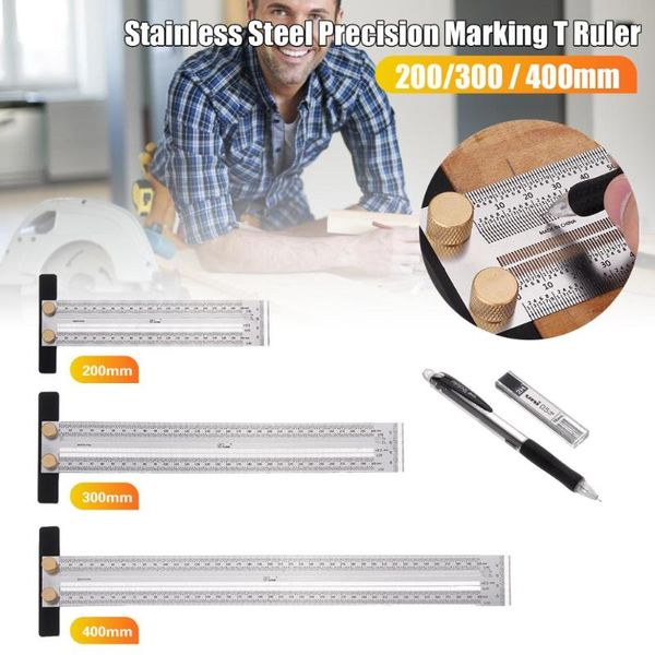 

200/300/400mm stainless steel precision marking t ruler hole positioning measuring ruler woodworking scriber scribing tool