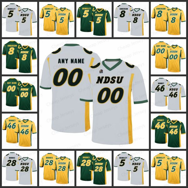 

custom north dakota state bison jerseys 5 grimsley 8 anderson 46 bonnet 28 brooks all stitched ndsu college football jersey, Black