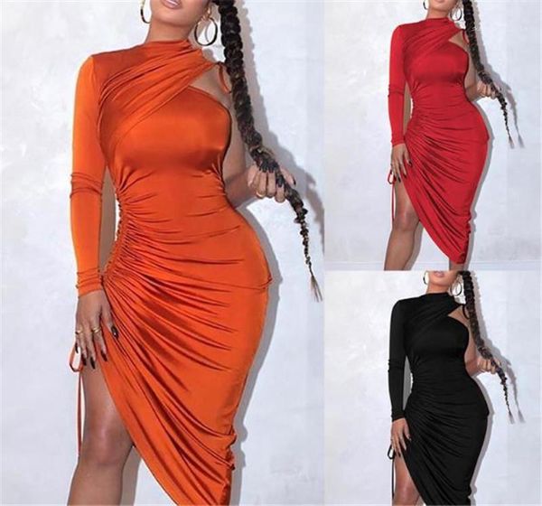 

shoulder women designer dresses fashion lace up asymmetrical bodycon dresses fashion solid color party dress one, White;black