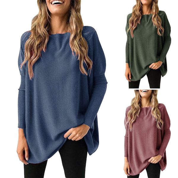

fashion women casual o-neck solid long sleeve blouse, Black;blue