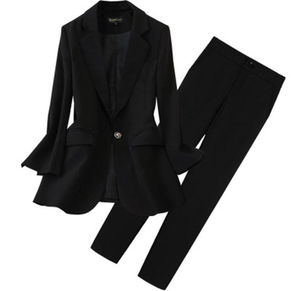 

fashion suit female work clothes spring new large size 5xl one button blazers suit elastic pants two-piece, White;black