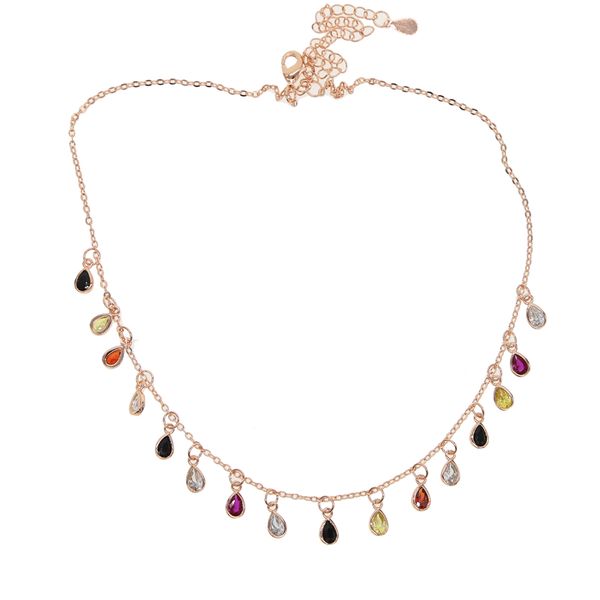 

beautiful drop colorful cz mulity charm paved rose gold color choker necklace for lady girl women party wedding jewelry, Silver