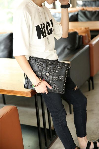

single shoulder bag korean version of the new men's handbag fashion splice soft leather handbag