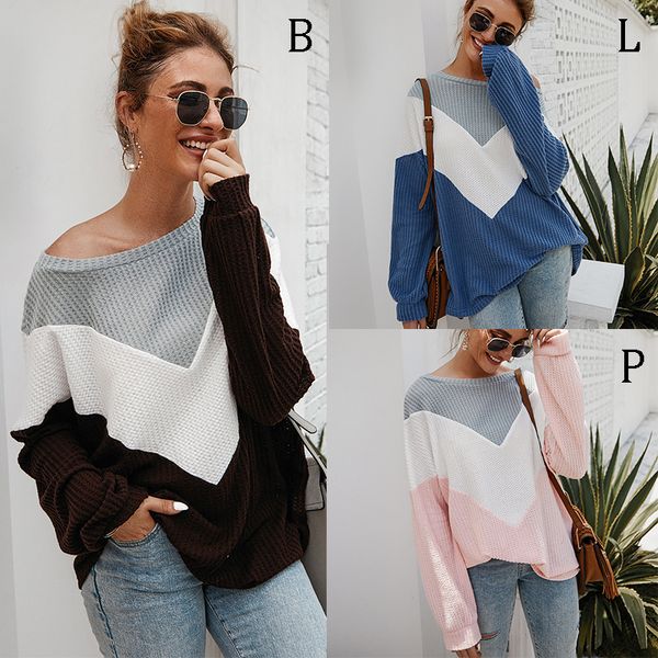 

autumn winter new loose color matching round neck pullover long sleeve sweater women, White;black