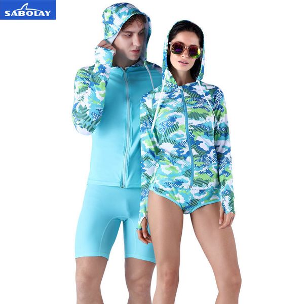 

sabolay men women lovers style rash guards shirts suit soft beachwear zipper lycra surfing uv protection water sports suits