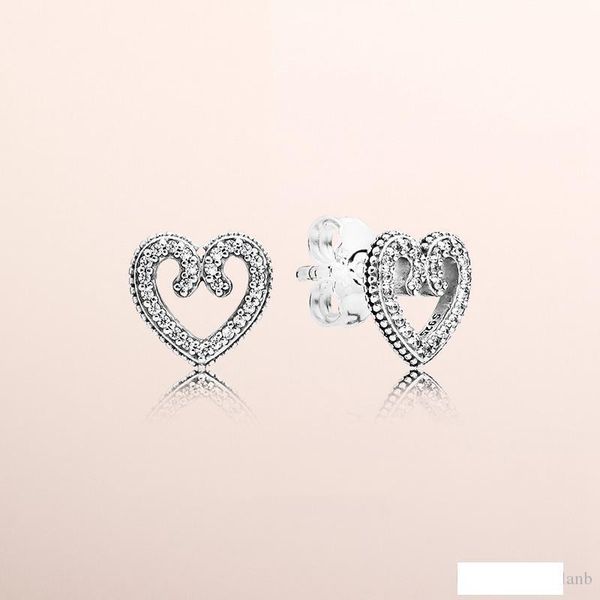 

heart swirl stud earrings authentic 925 sterling silver cz diamond women earring original box for pandora hearts fashion earrings, Golden