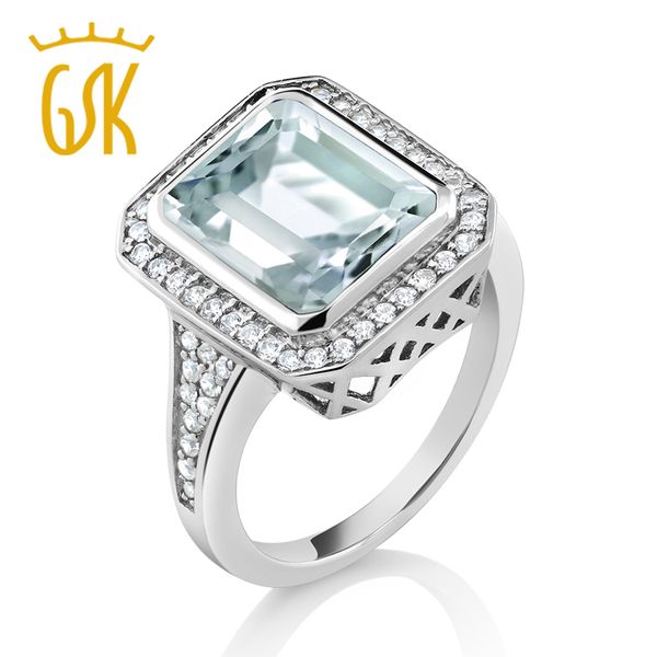 

gemstoneking 5.00 ct octagon cut simulated aquamarine ring 925 sterling silver vintage ring for women, Golden;silver
