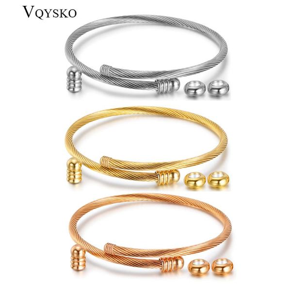 

elastic cable wire bangle stainless steel bracelet screw with removable end plug twisted cuff charm beads fit diy jewelry, White