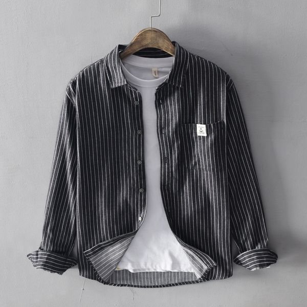 

2020 мужских с длинным рукавом чистого хлопок полосатых рубашек с карманом черной серой весной осенью случайных рубашек мужских pinstripe ст, White;black