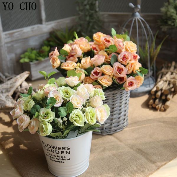 

yo cho silk rose artificial flowers bunch 10 heads small rose wedding flower small bouquet fake flower party home for decoration