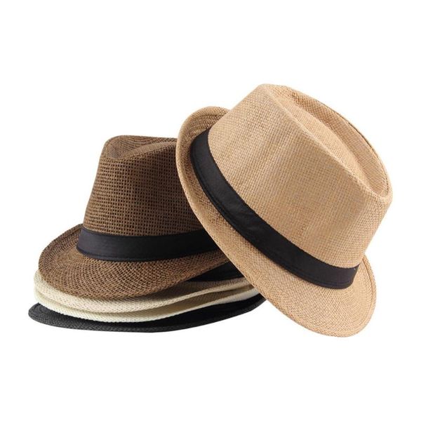 

fashion straw sunhat fedora trilby gangster hat cap straw panama style packable travel, Blue;gray