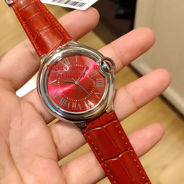 de luxo de qualidade de pulso 36mm China Red Relógios CR 6920084 Movimento Quartz Bateria Red Leather Strap Lady Women Watch Relógios