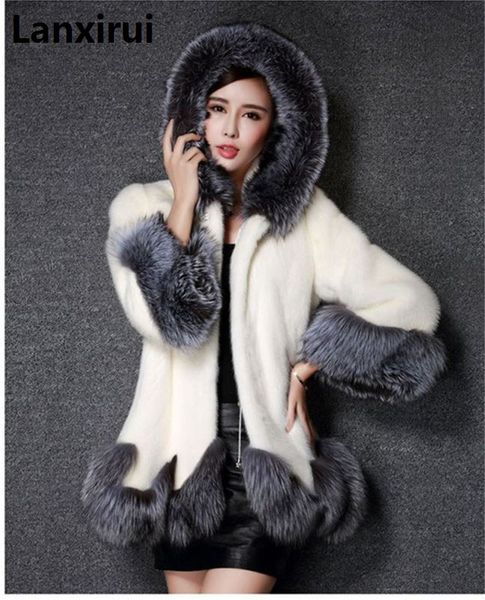 

winter luxury faux fur female cloak hooded coat faux coat bride wedding cape flare sleeve outwear, Black
