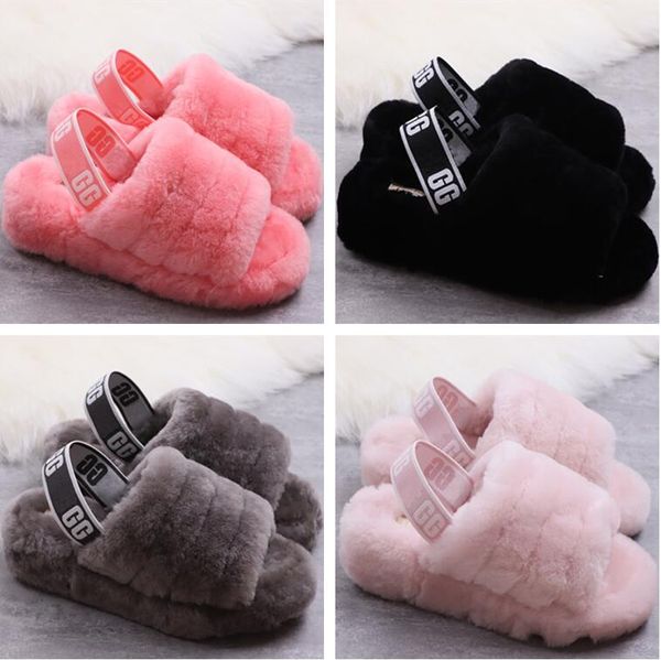 

women furry slippers australia fluff yeah slide designercasual shoes boots fashion luxury designer women sandals fur slides slippers, Black