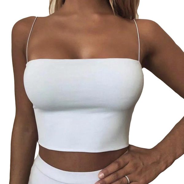 

summer women solid color camisole slim backless spaghetti strap new chic, White