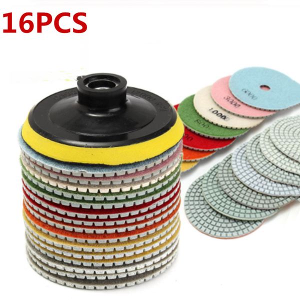 

4inch 100mm 16pcs concrete effort saving polishing pads kit grinding discs wet dry impregnated hand tool with head tiles diamond