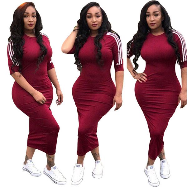 

White Striped Skinny Womens Dresses Summer Round Neck Short Sleeve Bodycon Dresses Ladies Sexy Fashion Dresses