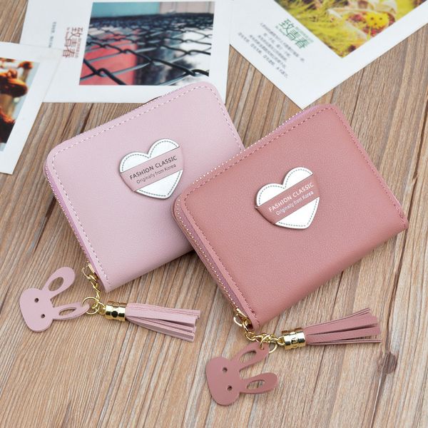 

new style purse women's zipper mini coin bag key korean-style students heart simple tassels xiao qian jia, Black