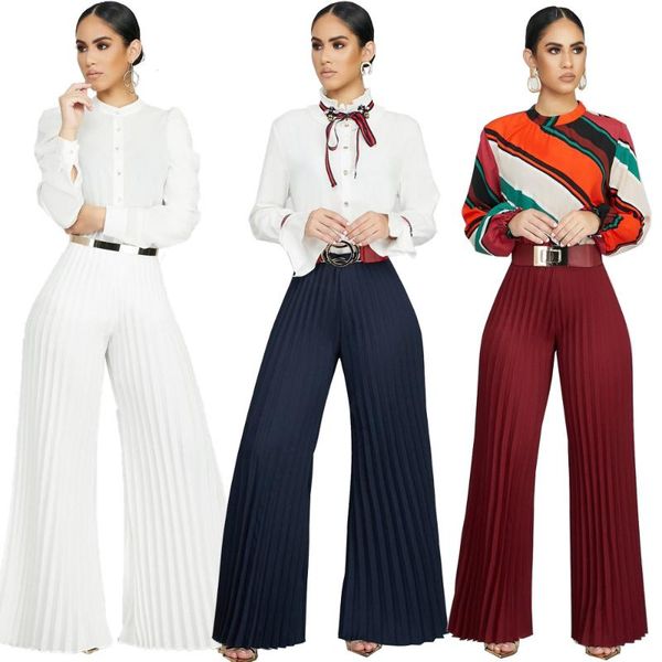 

new fold pleated wide leg pants women's trousers women bottoms spring summer casual pant high waist female pantalon mujer, Black;white
