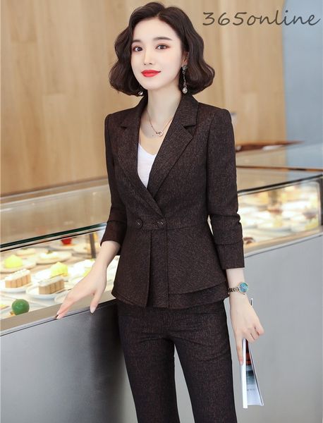 

ladies office work wear pantsuits formal uniform designs women business blazers spring autumn professional career outfits, White;black