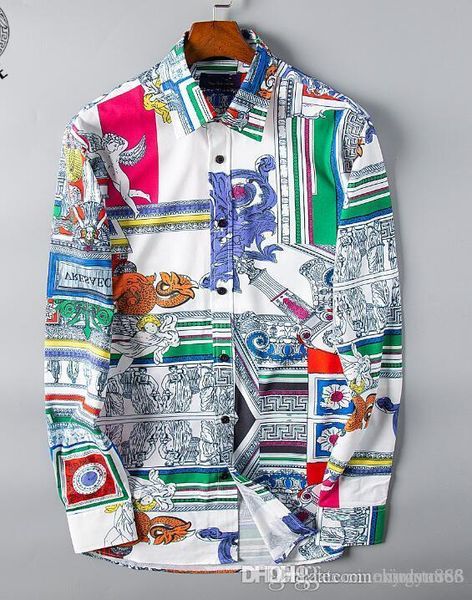 

2019 новая мужская рубашка с длинным рукавом мода мужская мода британский джентльмен корейский тонкий принт тотем большой цветок top35, White;black