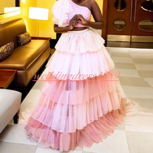 Affascinanti due pezzi Prom Dresses Juniors A-Line senza maniche in pizzo Africano Plus Size Abiti africani Serata formale Party Ball Robe De Soiree