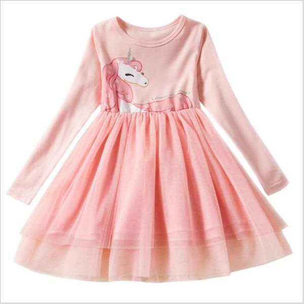 

girls dresses long sleeve kids flower dresses children unicorn printed solid girls dresses autumn kids designer clothes girls dhl fj154, Red;yellow