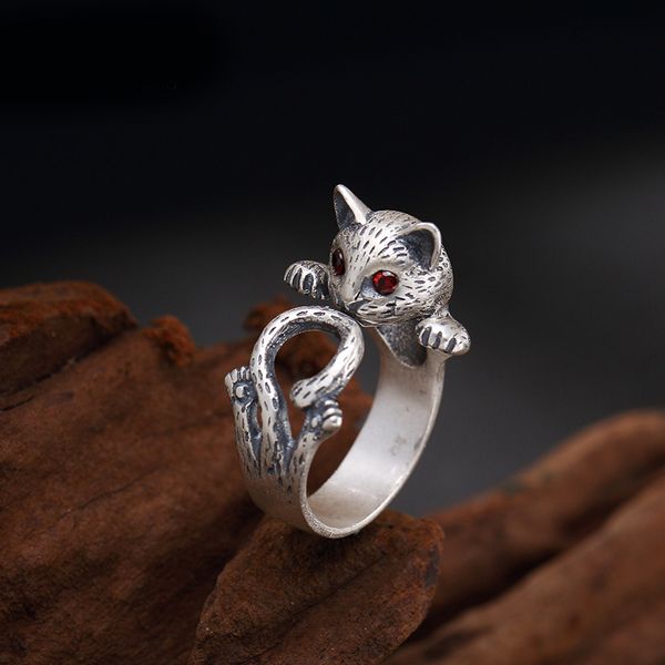 

vintage 925 sterling silver cat rings for men women opening finger jewelry bague anillos mujer anel, Slivery;golden