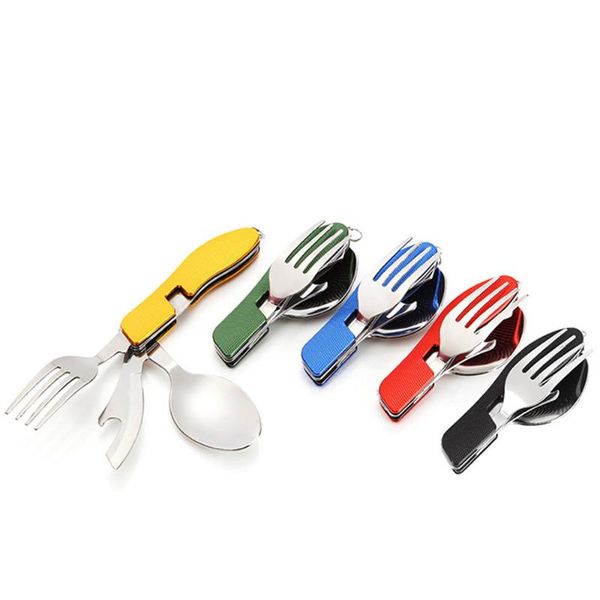 

outdoor 3in1 folding travel camping utensil stainless pocket spoon fork multicolor cross spoon picnic
