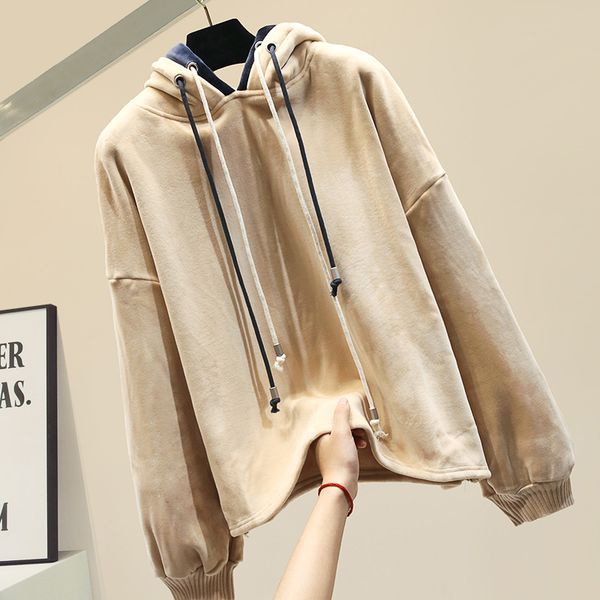 

hoody super fashion turtle-neck hooded fleece-lined oversize sweatshirt women loose hoodie new autumn and winter hooded hoodies, Black