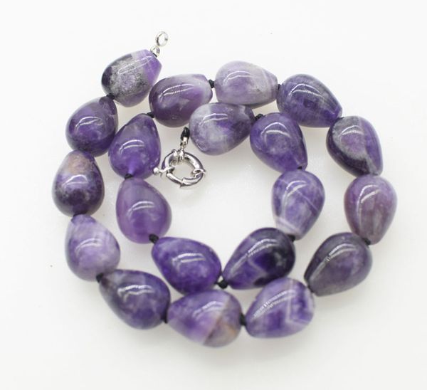 

wholesale 15*20mm amethyst drop necklace 17inch fppj nature beads, Silver
