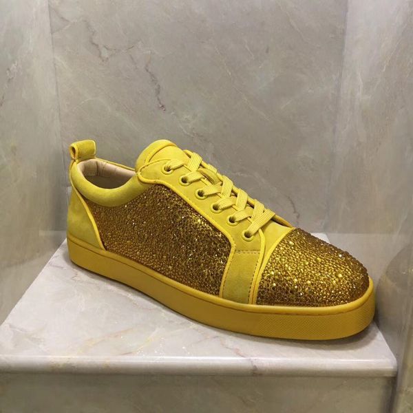

yellow suede leather junior strass casual flats low famous red bottom sneakers for womenmen brand skateboard walking, Black