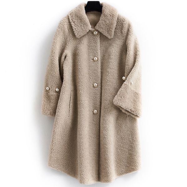

real fur coat women autumn winter jacket long korean sheep shearing wool fur coats and jackets women clothes b18f281124 kj3434, Black