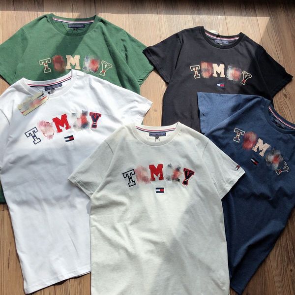 

tommy hilfiger мужской дизайнер 2020 новый летний вышивка цвет футболки том мода высокое качество хлопок футболка crewneck короткий рукав тр, White;black