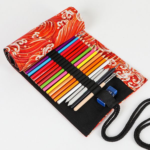 

mini roll school pencil case большой penal 12/24/36/48/72 отверстия pencilcase красный холст большая ручка сумка канцелярская коробка чехол