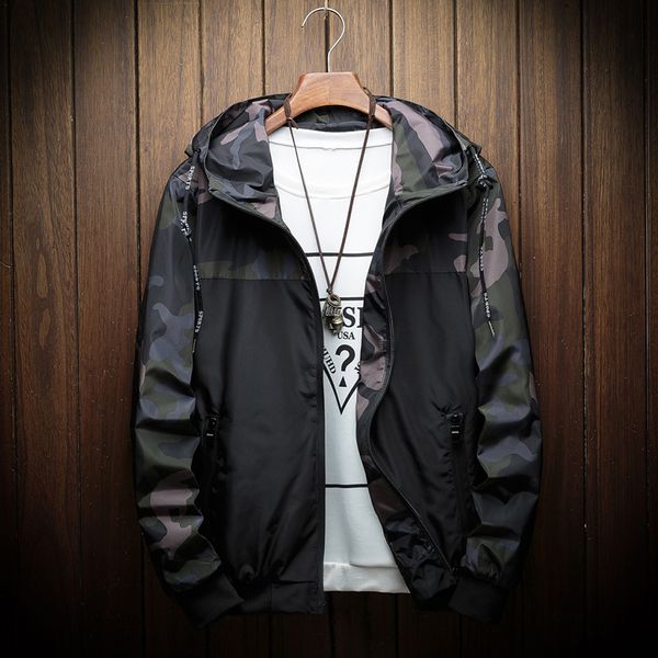 

spring autumn patchwork camo jacket men hip hop windbreakers hoody jackets slim fit mens streetwear thin coat men clothing, Black;brown