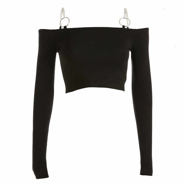 

женская дизайнерская tshirt женская одежда женщина черный с длинным рукавом трикотажной слэш шеи обрезанного железного bodycon streetwear ру, White