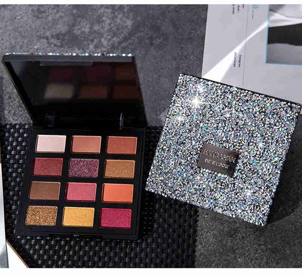 HANDAIYAN Matte Glitter kombinierte Make-up-Lidschatten-Palette, glänzend, wasserfest, langlebiges Pigment, rauchig, 12 Farben, Lidschatten-Palette TSLM2