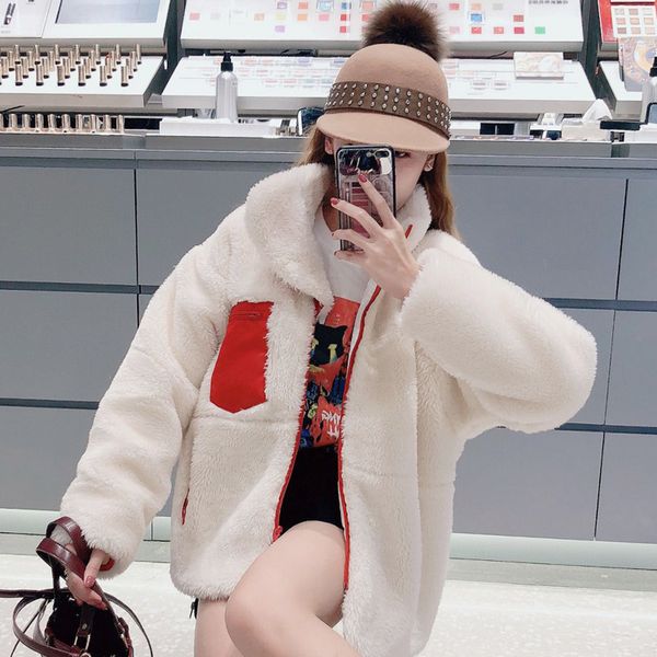 

lamb hair-hitting jacket 2019 autumn/winter new loose-collared short plus thick warm retro harbor-flavored winter jacket women, Black