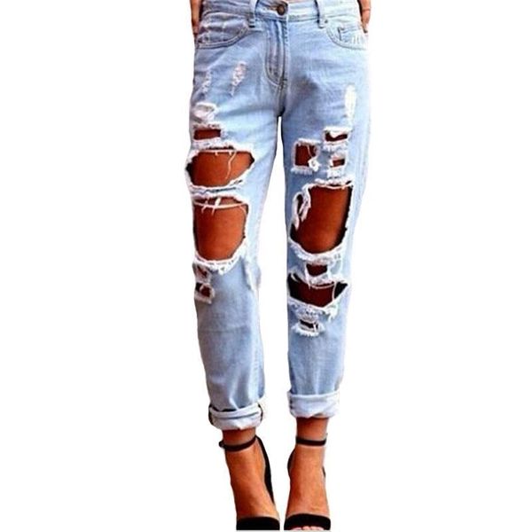 2018 Moda Donna Jeans Con Buco Strappato Autunno Vita Media Jeans Skinny Casual Sexy Party Club Plus Size Donna Allentata Jean