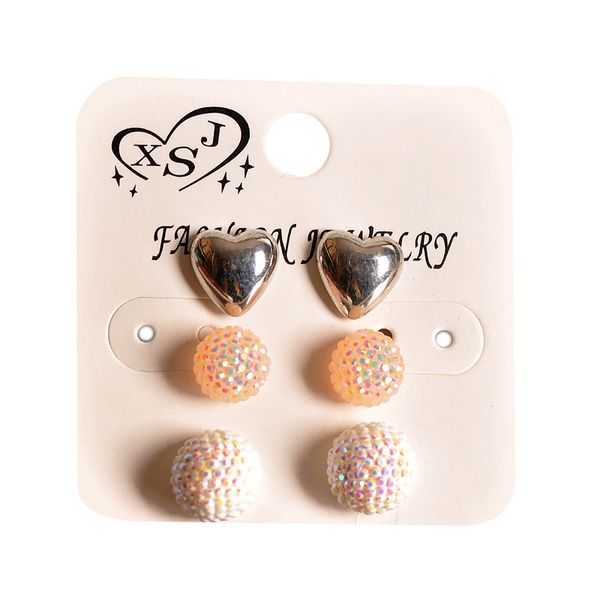 

new fashion women's jewelry wholesale girls birthday party pearl heart ear studs set mashup 3 pairs /set earrings ing, Golden;silver