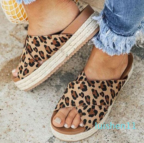

leopard sandals summer women slippers open toe platform casual shoes ladies outdoor beach flip flops female slides girl l11, Black