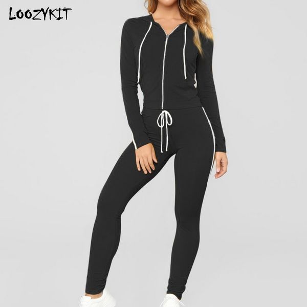 

loozykit women's tracksuit hooded sets long sleeve sweatsuits outfitst sweatshirt and jogging sweatpants suit solid sport set, White;red