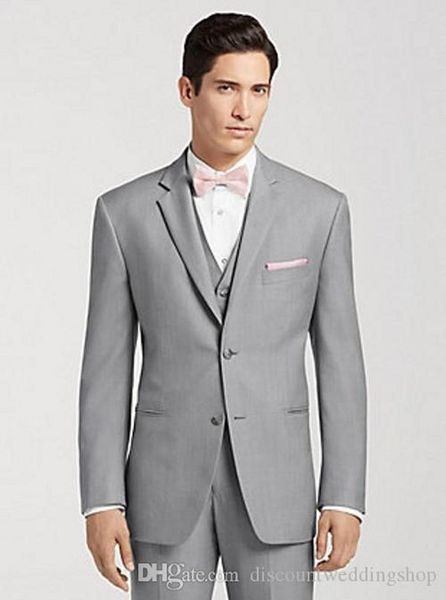 Fatos mais recente projeto Light Gray Noivo Smoking Two botão do homem Trabalho Suit Mens Prom Dress Blazer de Festas (jaqueta + calça + Vest + Tie) J620