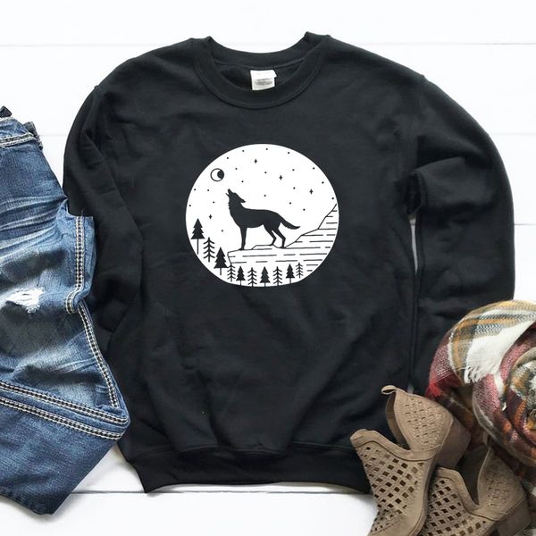 

nature night moon teen wolf graphic sweatshirt streetwear funny women clothing girl tumblr tv shows pullover drop ship, Black